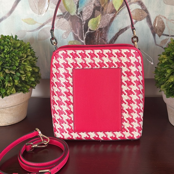 KATE SPADE ♠️ New York "Darcy"🩷PINK🩷WOVEN HOUNDSTOOTH SMALL BUCKET BAG🌟LIKE NEW🌟 - Picture 7 of 17
